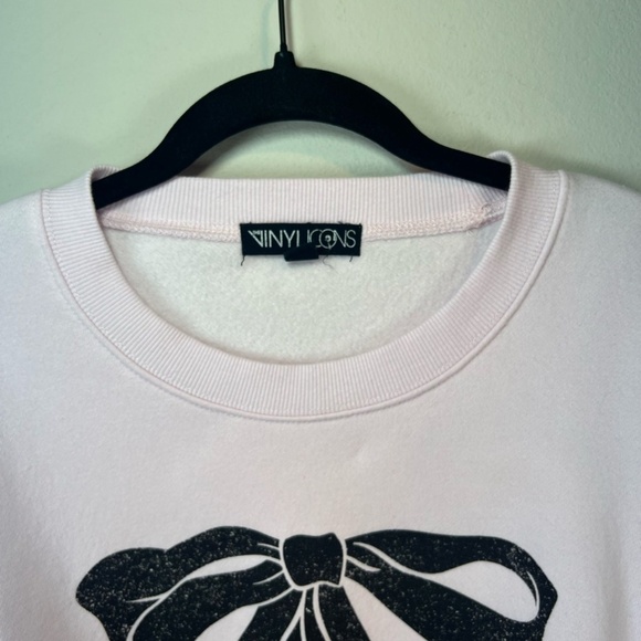Vinyl Icons Women's Big Bow Sweatshirt Pink Black Fleece Cropped Cozy Chic Small - Picture 2 of 12